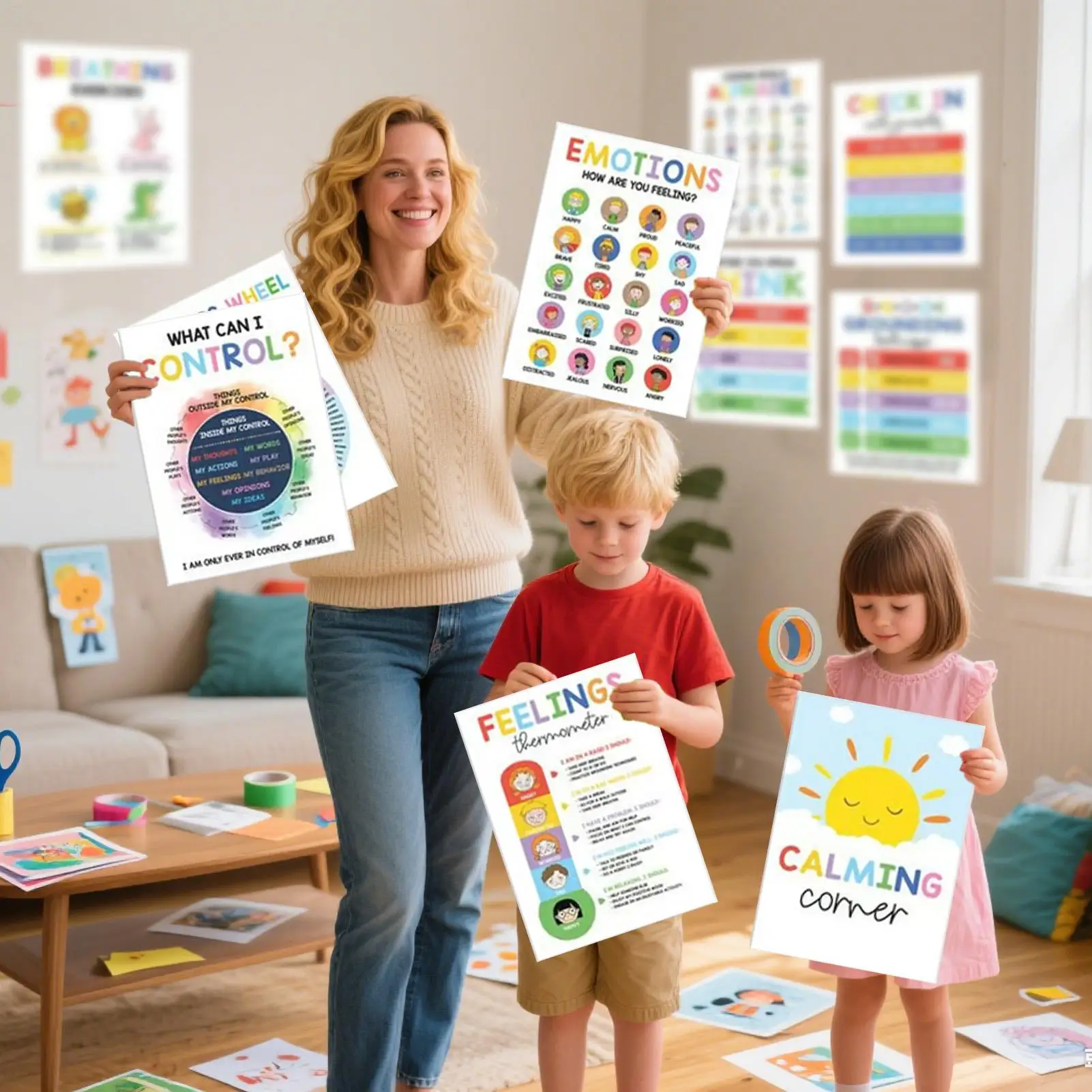 Calming Corner Posters 12 Pieces Mental Health Posters Classroom Emotions Chart Wall Art for Daycare Library Program Space
