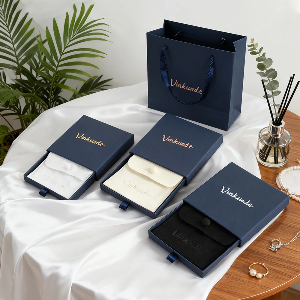 

Set Bulk Custom Logo 9x9x2.5cm Jewelry Gift Drawer Box 8x8cm Microfiber Snap Bags Suede Velvet Rings Earrings Organizer Pouches