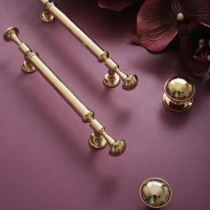 High End French Gold Cabinet Door Handle Modern Light Luxury Wardrobe Brass Handle Creative New Shoe Cabinet Long Handle