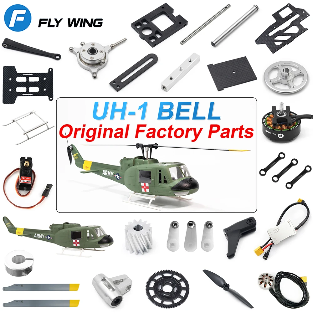 Fly Wing UH-1 BELL RC Helicopter Parts Original Factory Installed Plate Tail Blade Main Blade Motor Feathering Shaft Servo ESC