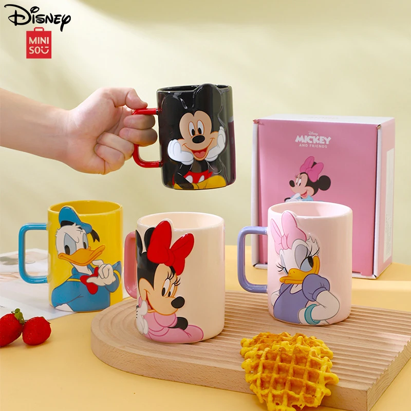 MINISO Disney 500ML Donald Duck Coffee Cup Ceramic Cute Cartoon Mickey High Capacity Milk Tea Mug Kawaii Minnie Gargle Cup Gift