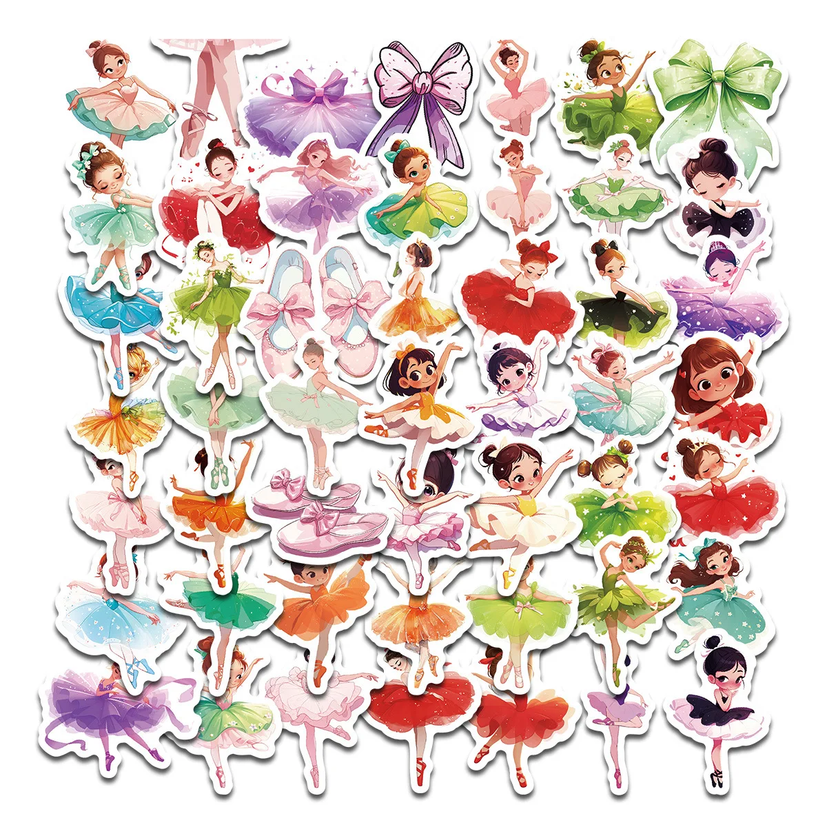 

50 PCS dancing girl decorative stickers featuring ballet dance cute cartoon design perfect for decorating luggage and cars