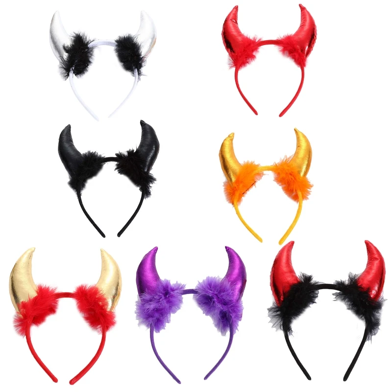 Halloween Short Demon Horn Headband Shinning Cloth Hair Hoop Cosplay Costume Magic Witch Headpiece Accessory for Girl