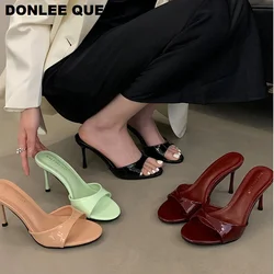 2026 Fashion Sexy Thin High Heels Slides Women Open Toe Pumps Slip Sandal Female Slippers Mule Patent Leather Outdoor Flip Flops