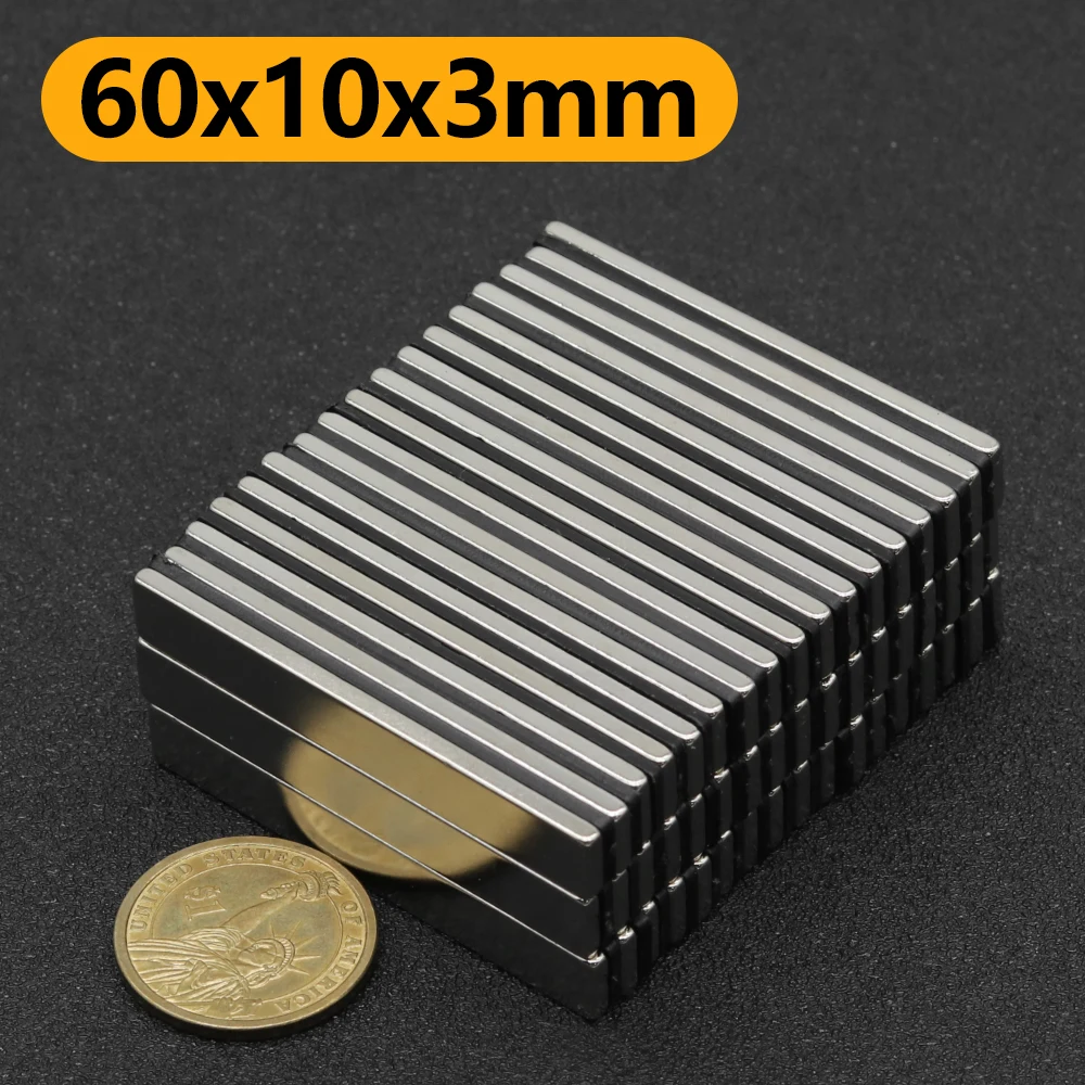 60x10x3mm N35 NdFeB Square Neodymium Magnet Super Strong Permanent Block Powerful Magnetic Refrigerator DIY Craft Multi‑Purpose