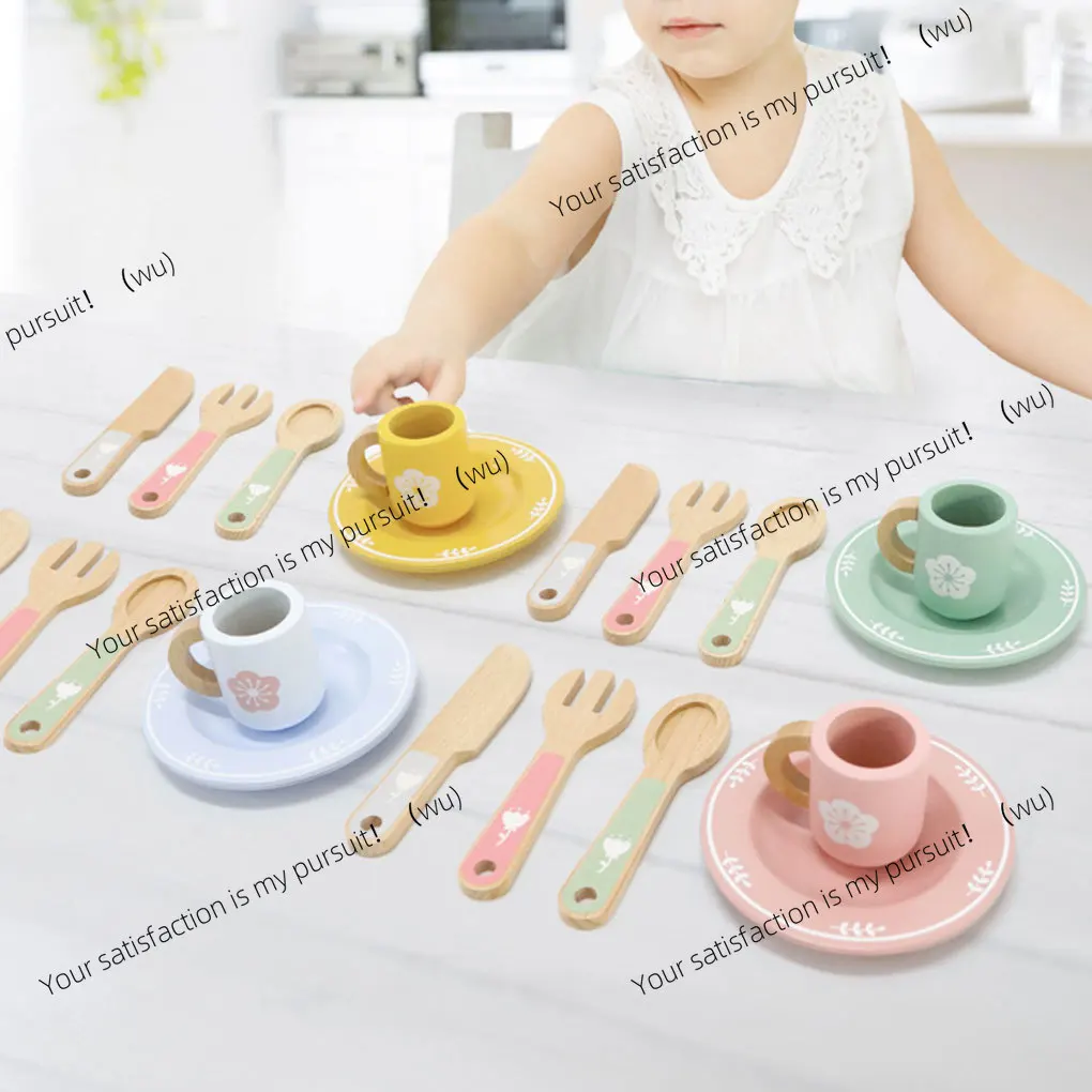 Wooden toy children's playhouse tableware set, kitchen game plate tableware accessories gift