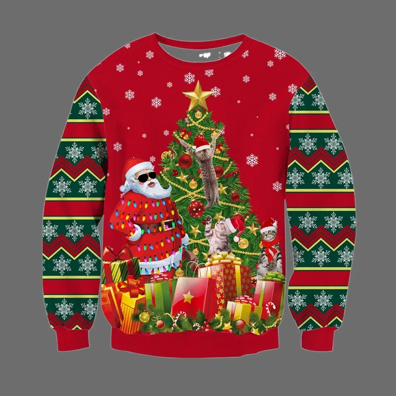 Moda brutto maglione natalizio uomo donna stampa 3d divertente felpa natalizia girocollo manica lunga pullover felpe con cappuccio oversize
