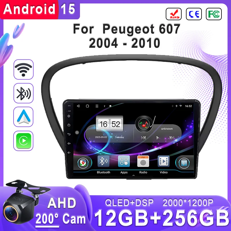 

Android 15 2K Incell Screen Multimedia Stereo Plug and Play For Peugeot 607 2004 - 2010 High-performance CPU Stereo Head Unit BT