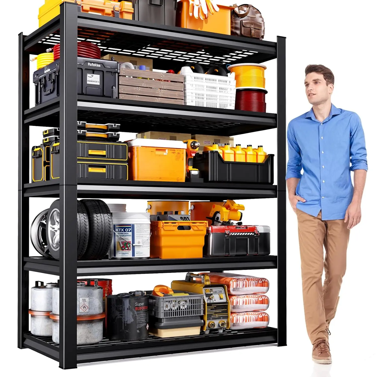 

Усиленный металлический стеллаж для гаража с 5 регулируемыми полками высотой 71 дюйм – Настраиваемый органайзер для хранения вещей в хозяйственной комнате