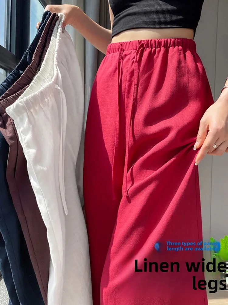 Estate sottile gamba larga cotone lino seta ghiacciata senso appeso pigro aceto texture pantaloni Sakamoto vita alta taglio dritto lungo Tro...