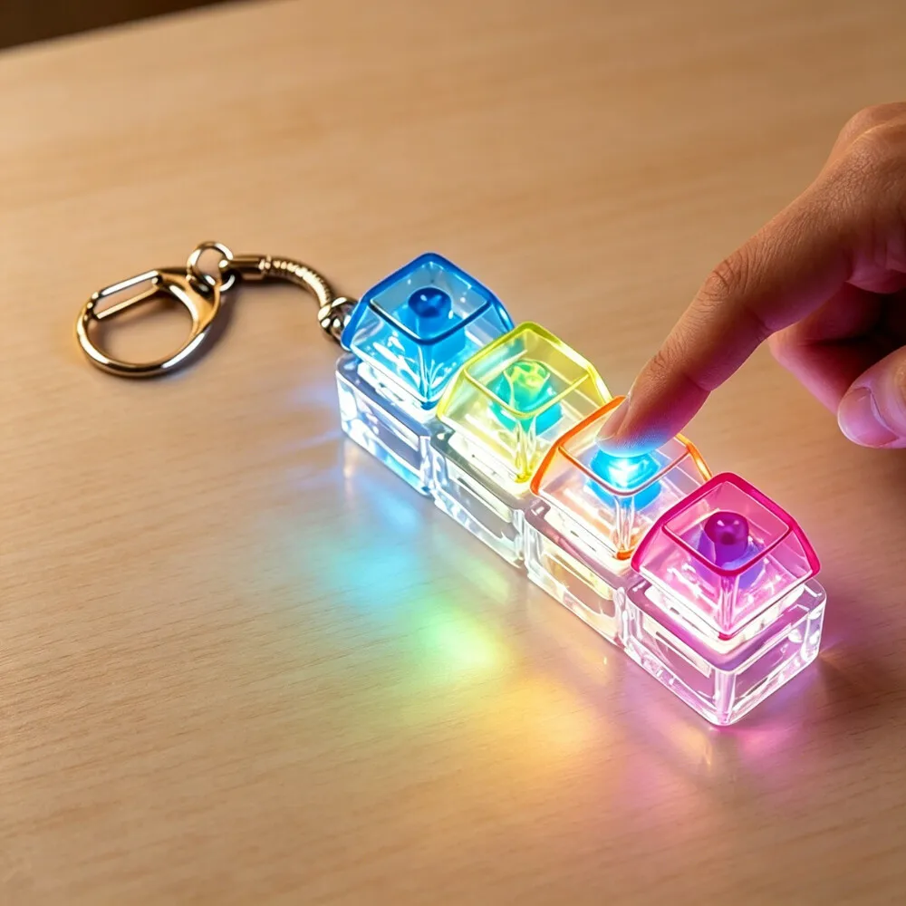 NIEUW LED-toetsenbord sleutelhanger Fidget Toys Crystal Clicker Zintuiglijk speelgoed voor stressverlichting Toetsenbord sleutelhanger Fidget Toy voor volwassenen Kinderen