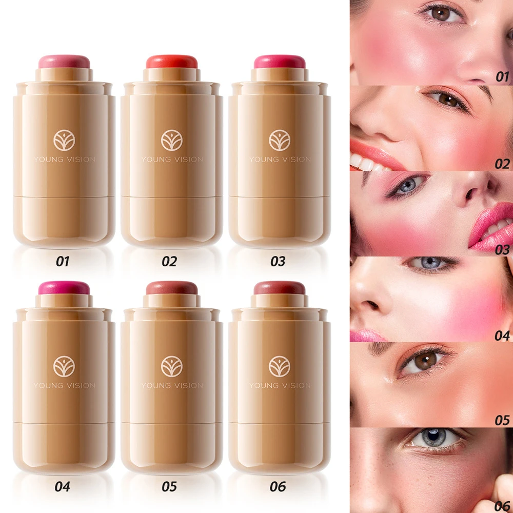 Tinta per il viso vegana a lunga durata ad alto pigmento Crema rossa Fard tascabile impermeabile Fard per guance Make up Blush Stick