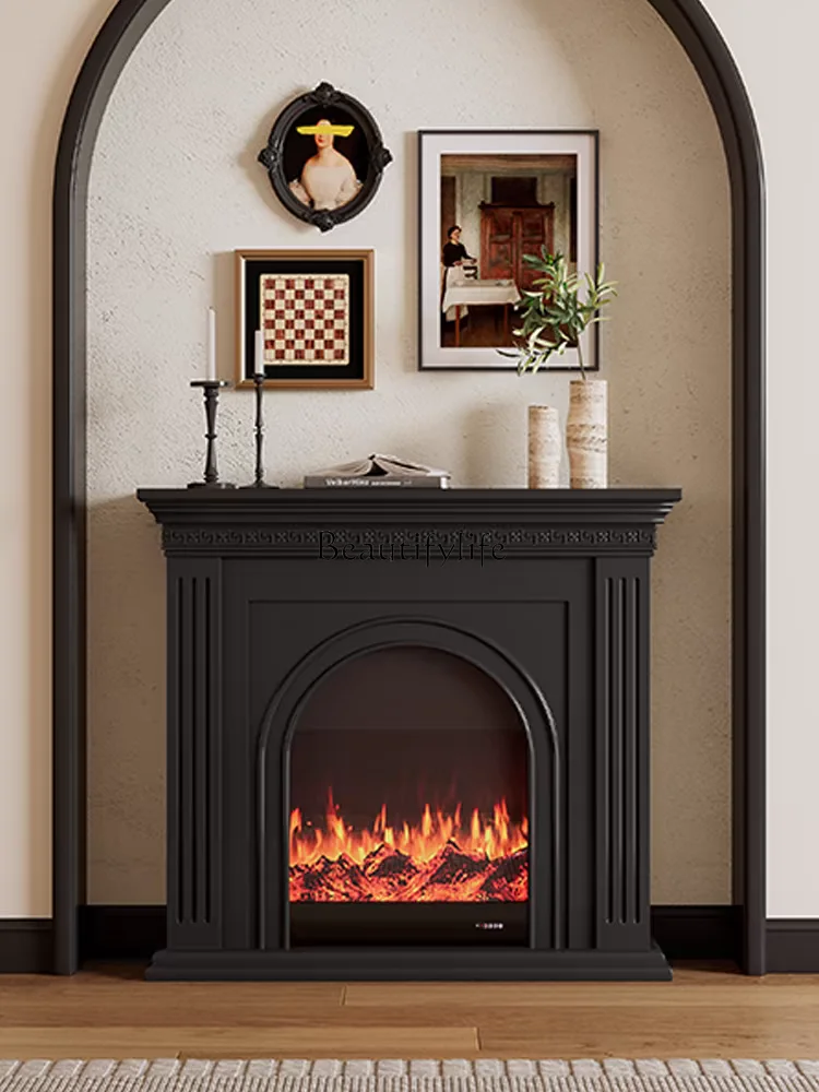 French Style Chinese Style Heating Fireplace Cabinet European Style Carved Simulation Flame Decoration Fireplace Mantel