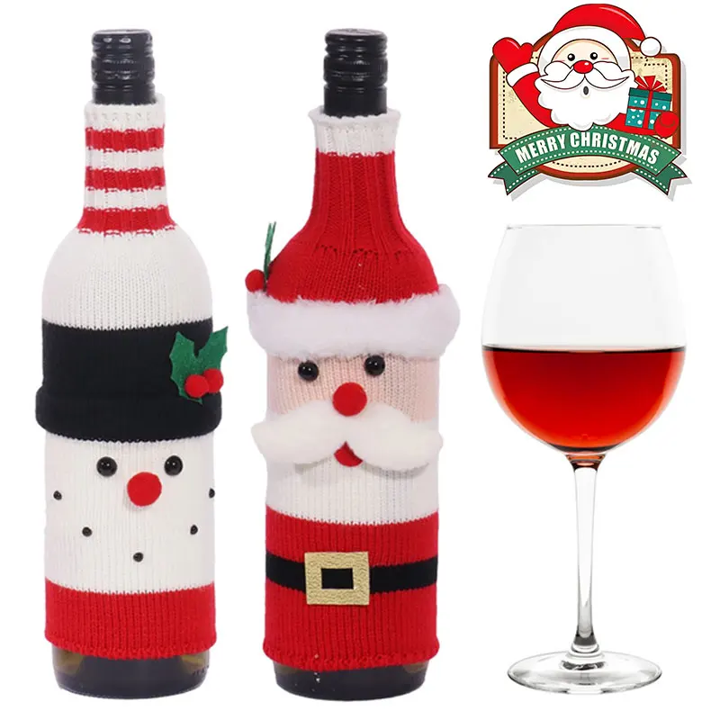 

Christmas Wine Bottle Set Santa Claus Decoration Knitted Champagne Set Red Wine Bottle Set Holiday Decoration Home Decoration