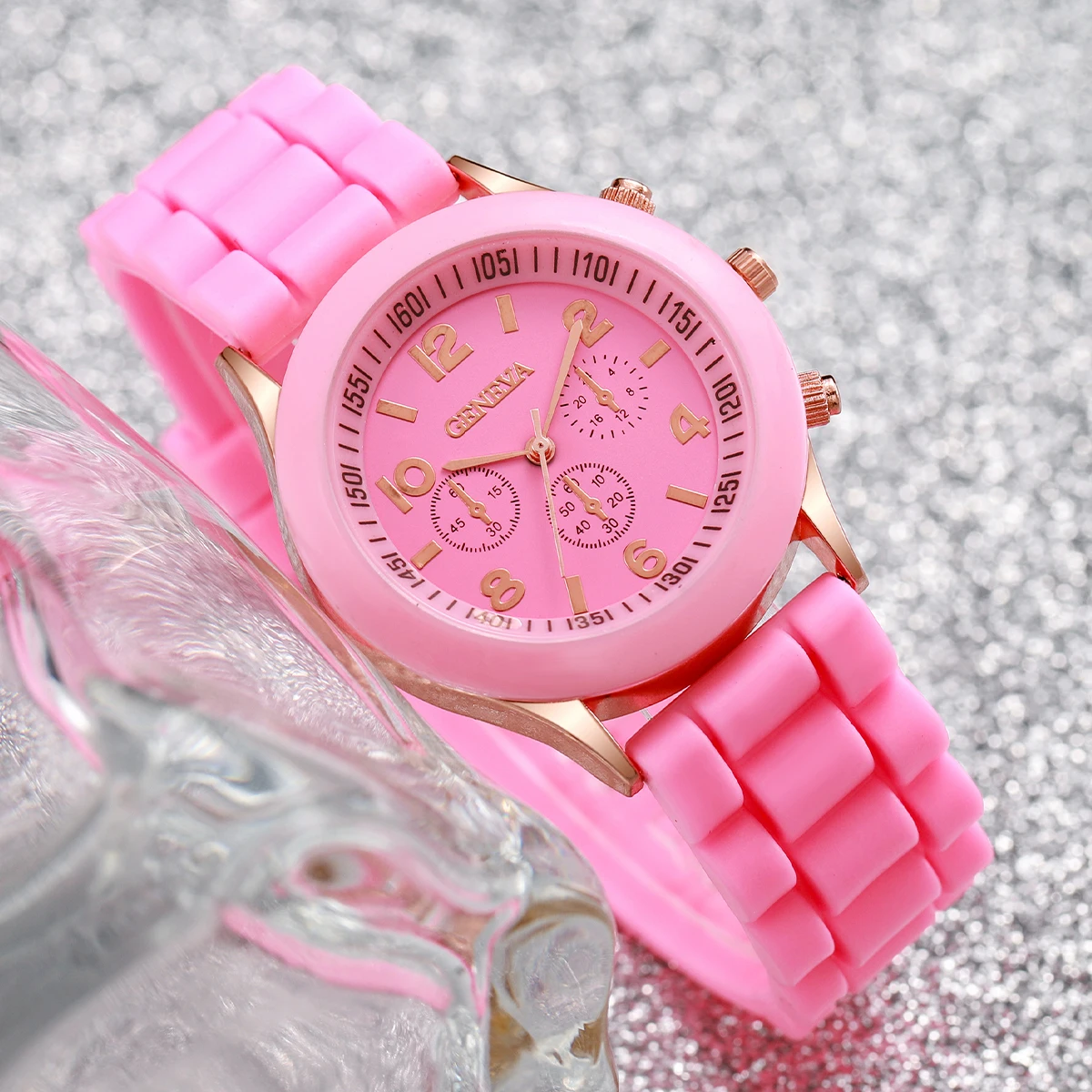 3PCS Women Watches Fashion Arabic Dial Silicone Band Quartz Watch Set（Without Box）