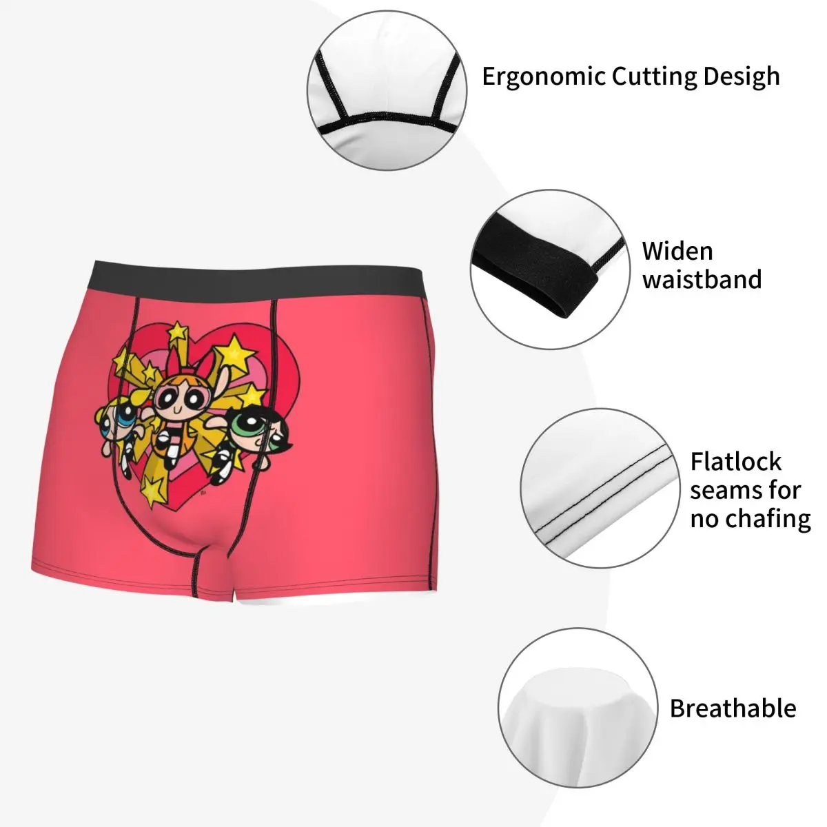 Boxer Underpants Shorts Anime Powerpuff Girls Panties Men Comfortable Underwear for Homme Man Boyfriend Gift