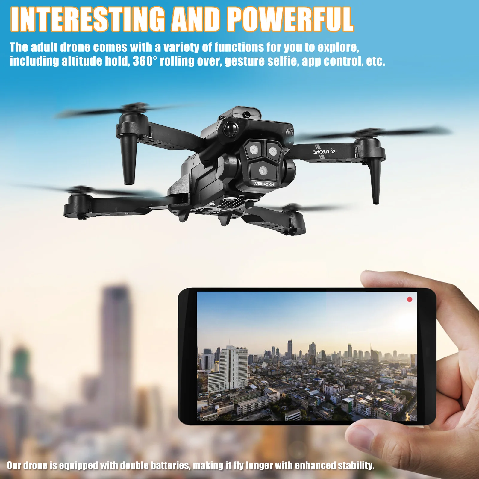 

Foldable Drone Dual MAX Triple Camera Drones For Adults Lightweight Mini Quadcopter Adjustable Outdoor Flight Remote