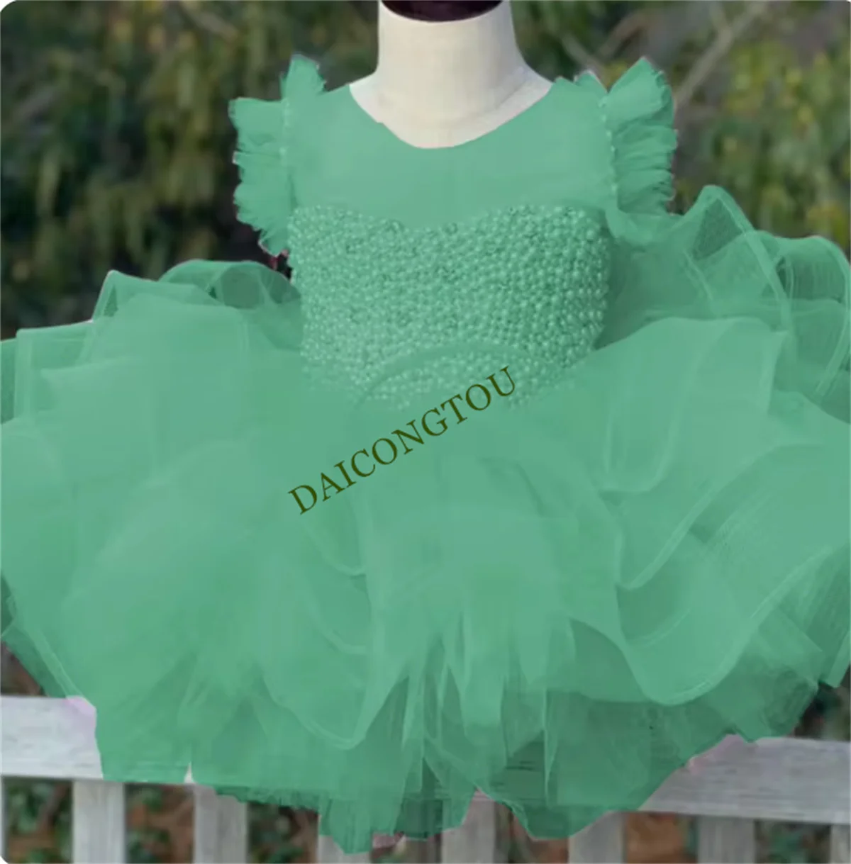 CustomizedPink Angel Flower Girl Dresses Tulle Puffy Pearl Bow Sleeveless For Wedding Kids Birthday Gift Party Banquet First Com