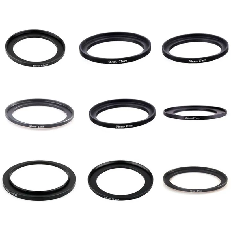 40.5-62 55-67 55-72 55-77 58-67 58-72 58-77 62-72 62-77 67-77mm Metal Step Up Rings Lens Adapter Filter Set