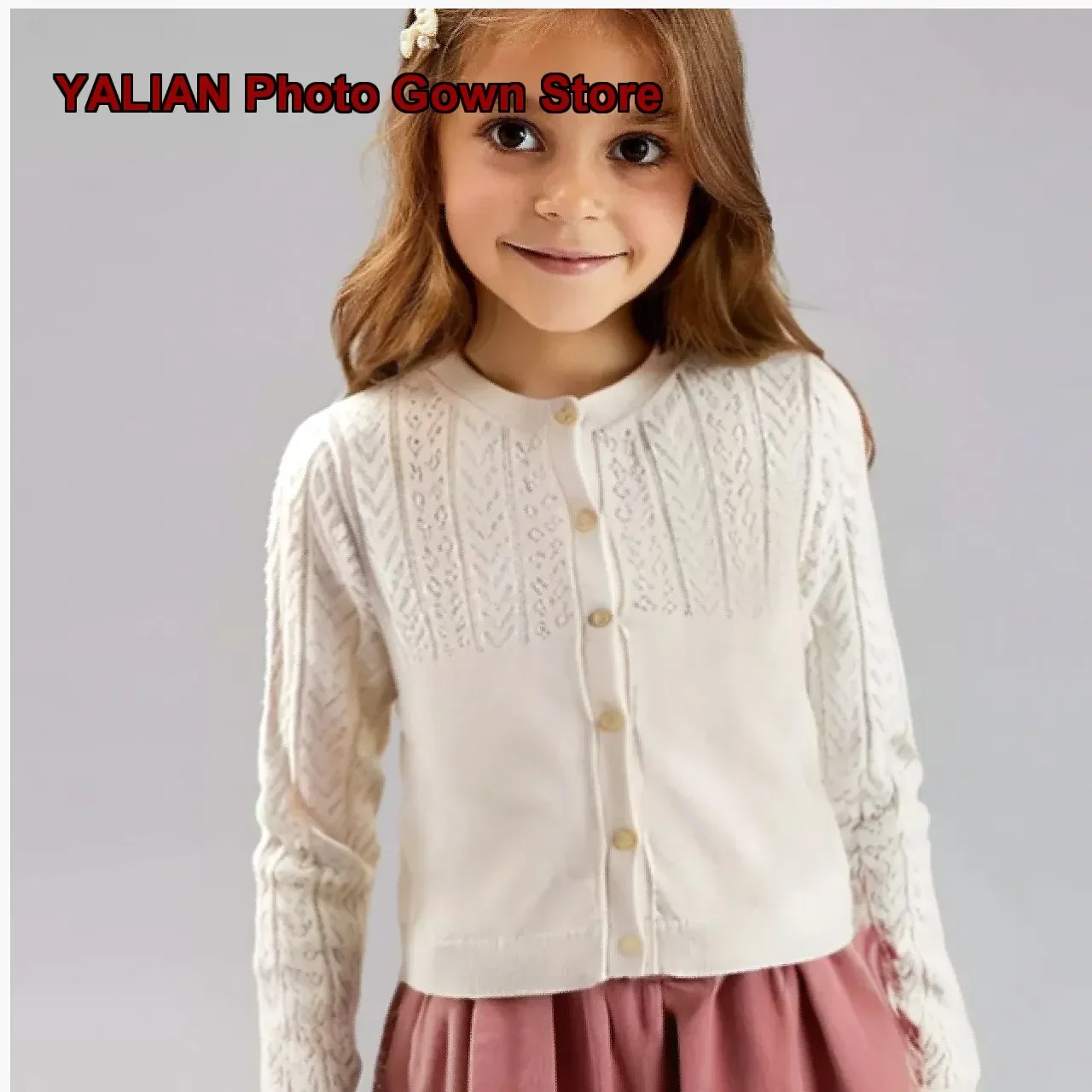 D1243 Multicolor Pure Cotton Girls Pure Cotton Knit Top Thin Round Neck Long Sleeves Cardigan Toddler