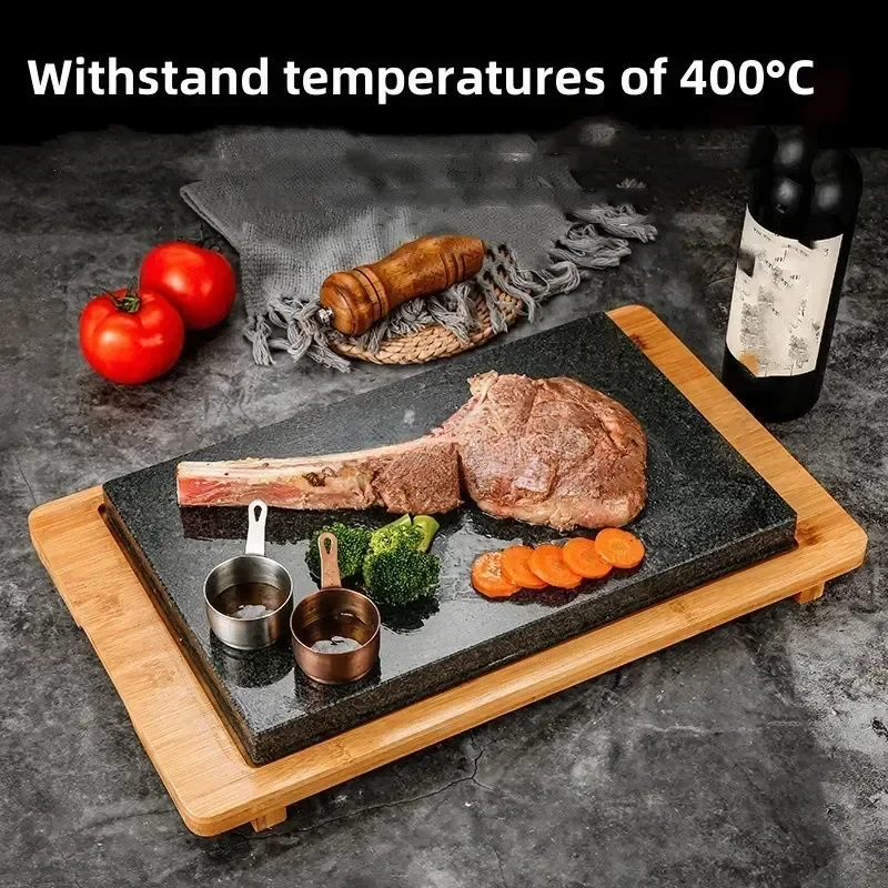 High Temperature Resistant Volcanic Natural Steak Tray Grill Granite Board Frying Plate Rock Stone Slab