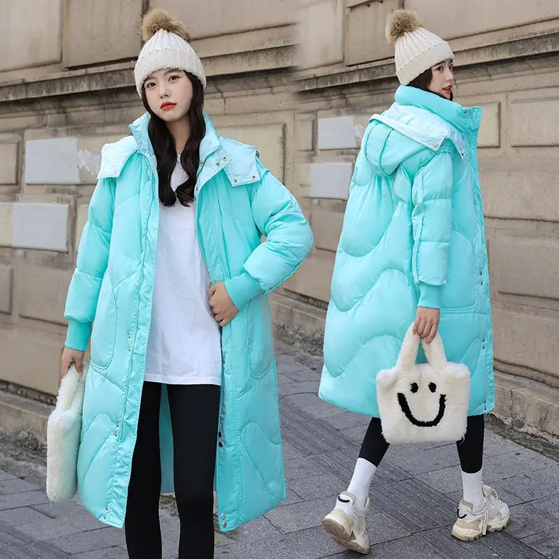 Maternity Hooded Patchwork Women Long Coat Winter Fashion Elegant Pregnant Dual Side Wearing Loose Casual Warm Jacket