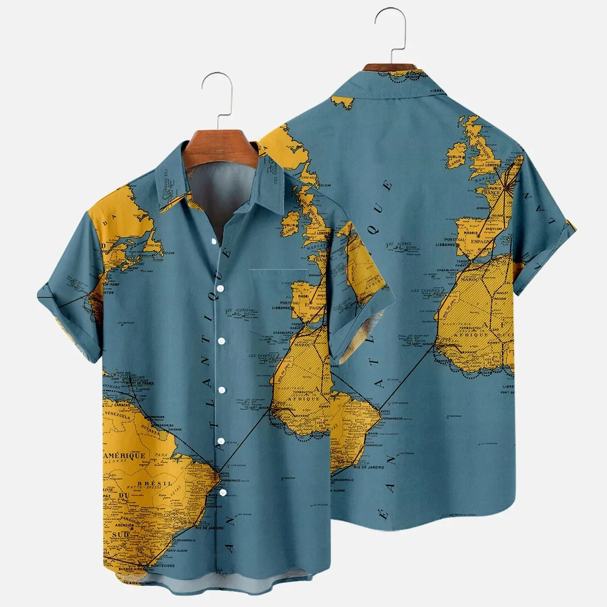 Hawaiian Shirt World Map 3D Printing Shirts Men's And Women's Shirts Men's Casual Flip Collar Summer Beach Casual Travel beach