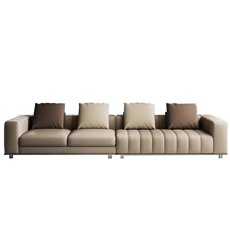 

Italian piano key leather sofa minimalist villa living room straight top layer cowhide sofa light luxury high sense