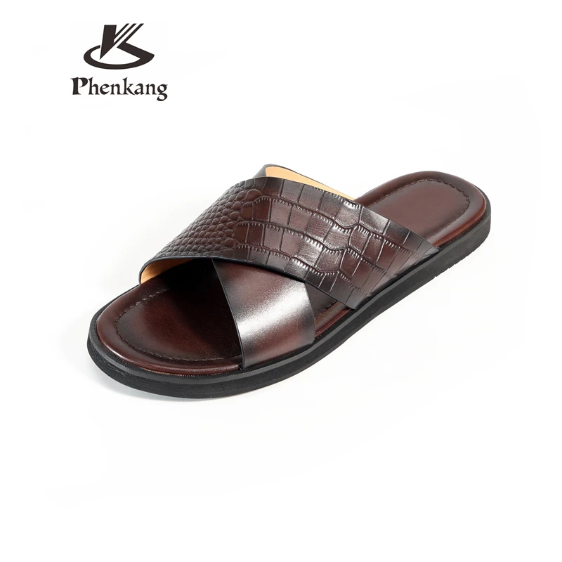

Men's Genuine Leather Summer Sandals Luxury Brand Roman Beach Slippers