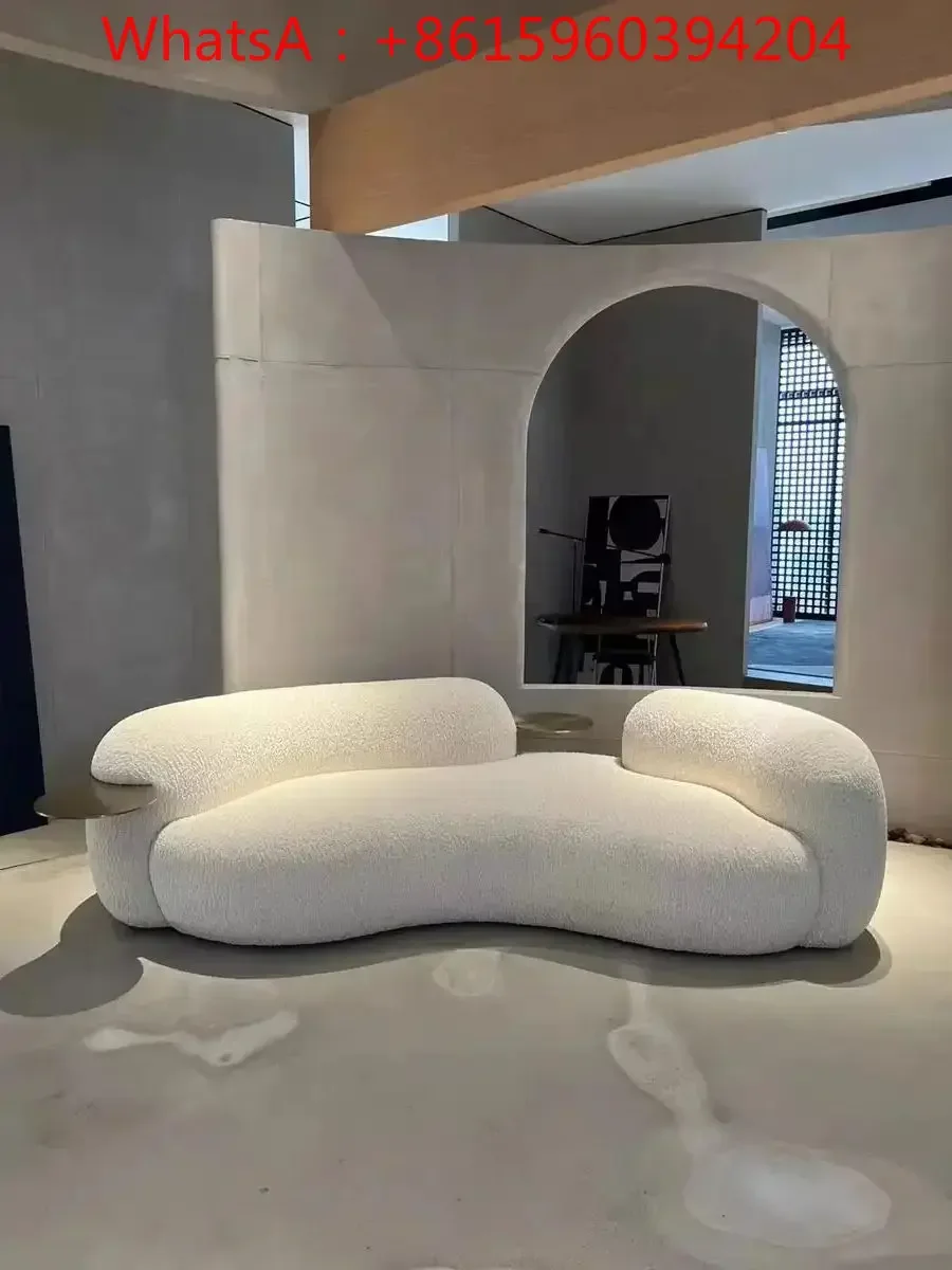 Custom Nordic light luxury sofa minimalist creative three curved fabric cream wind small household sofa