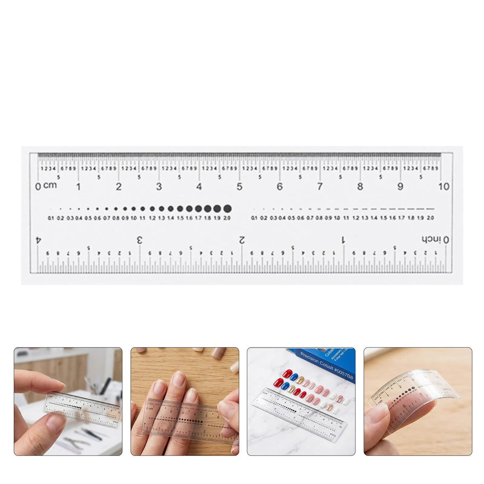 20Pcs Nail Measuring Ruler Transparent Soft Plastic Flexible Nail Size Tool Accurate Length Measuring Guide for Acrylic Gel