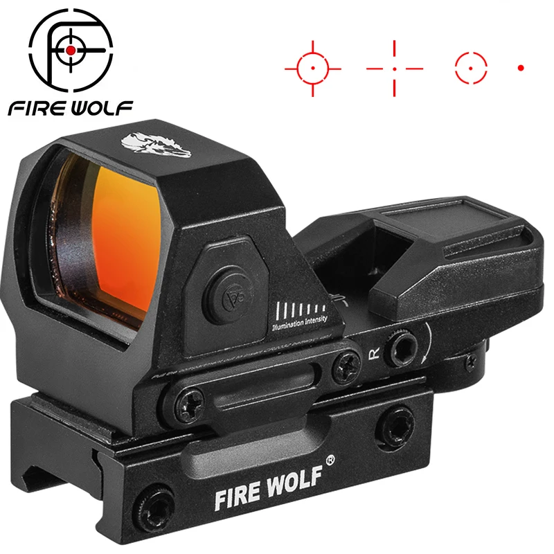 FIRE WOLF 1X22X33 Red Dot Sight Reflex Sight 4 Reticle Optics ON & Off Switch for 20mm Rail Mount Airsoft Tactical Rifle