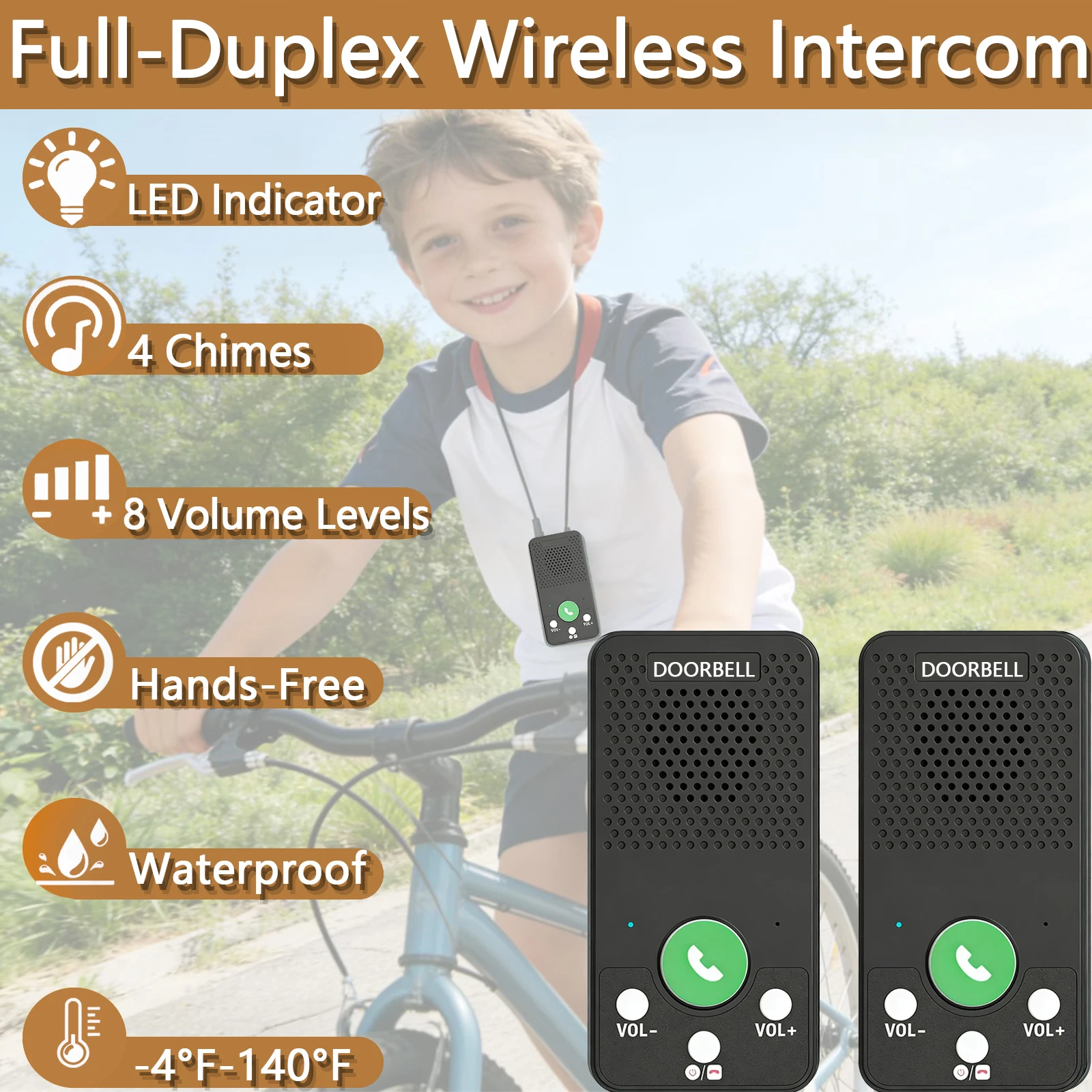 Full Duplex Wireless Intercom, {Brand} 2 Way Intercom Hands-Free No Hold, 1500ft Long Range, Waterproof, 2 Pack for Home Office