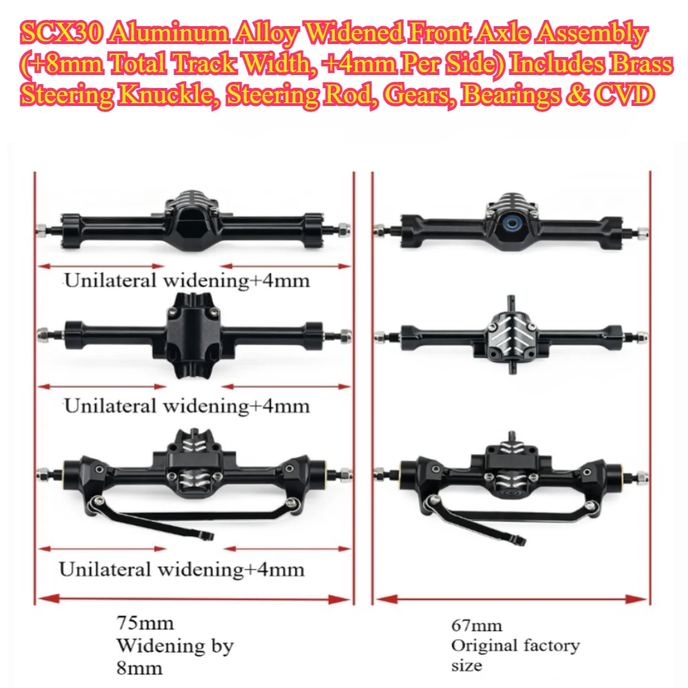Aluminum Front‑Axle Widen Assembly +8mm Total Widened For Axial SCX30 1/30 Scale RC Crawler Custom Size Upgrade Accessories
