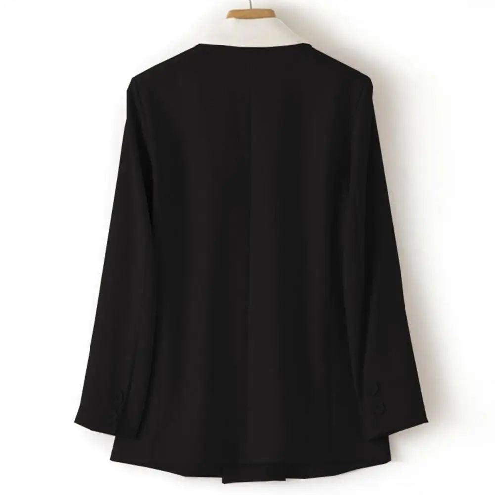 Loose Fit Women Suit Coat Elegant Women's Patchwork Color Suit Jacket with Double Breasted Design Flap Pockets Stylish for A