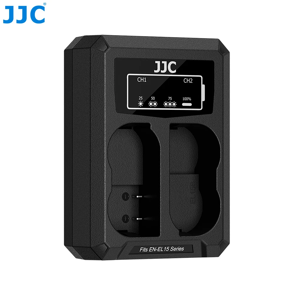 JJC Upgraded Dual Battery Charger USB-C For Nikon EN-EL15 EN-EL15a Z6 III Z6 II Z6 Z7 II Zf D850 D810 D750 D610 D600 D7500 D7200