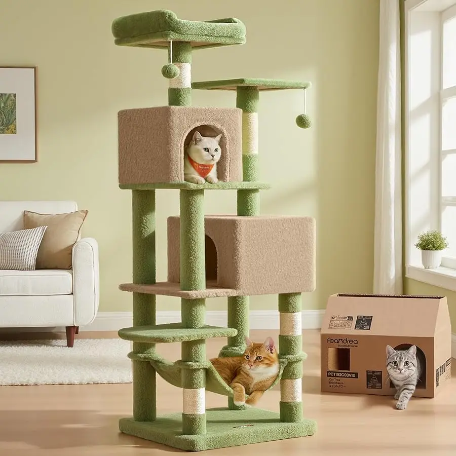 

Feandrea Cat Tree, 61-Inch Cat Tower for Indoor Cats, Plush Multi-Level Cat Condo with 5 Scratching Posts, 2 Perches, 2 Caves, H