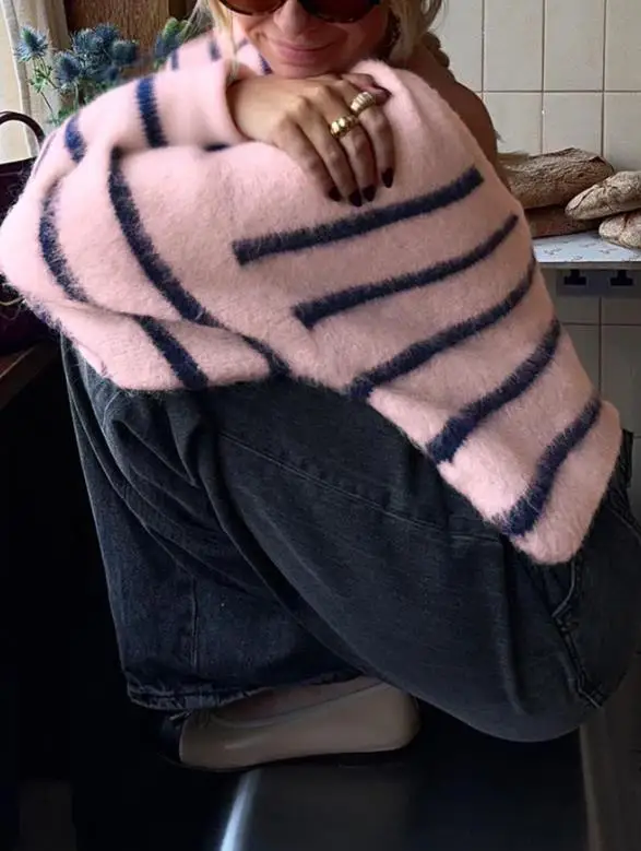 

Женский полосатый шерстяной свитер с длинными рукавами, повседневный топ, осенне-зимняя одежда, 2020 г.