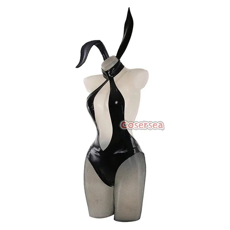Cosersea-Disfraz de conejito negro para chicas, traje de conejita de tela de cuero PU elástico Sexy para mujer, mono, traje de Halloween, conjunto completo