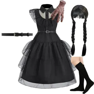Girl Wednesday Costume Addams Cosplay Black Princess Dress Children PageAnt Dinner Dining Girl Halloween Party Dance 10 Main Sales Dresses Children - №10