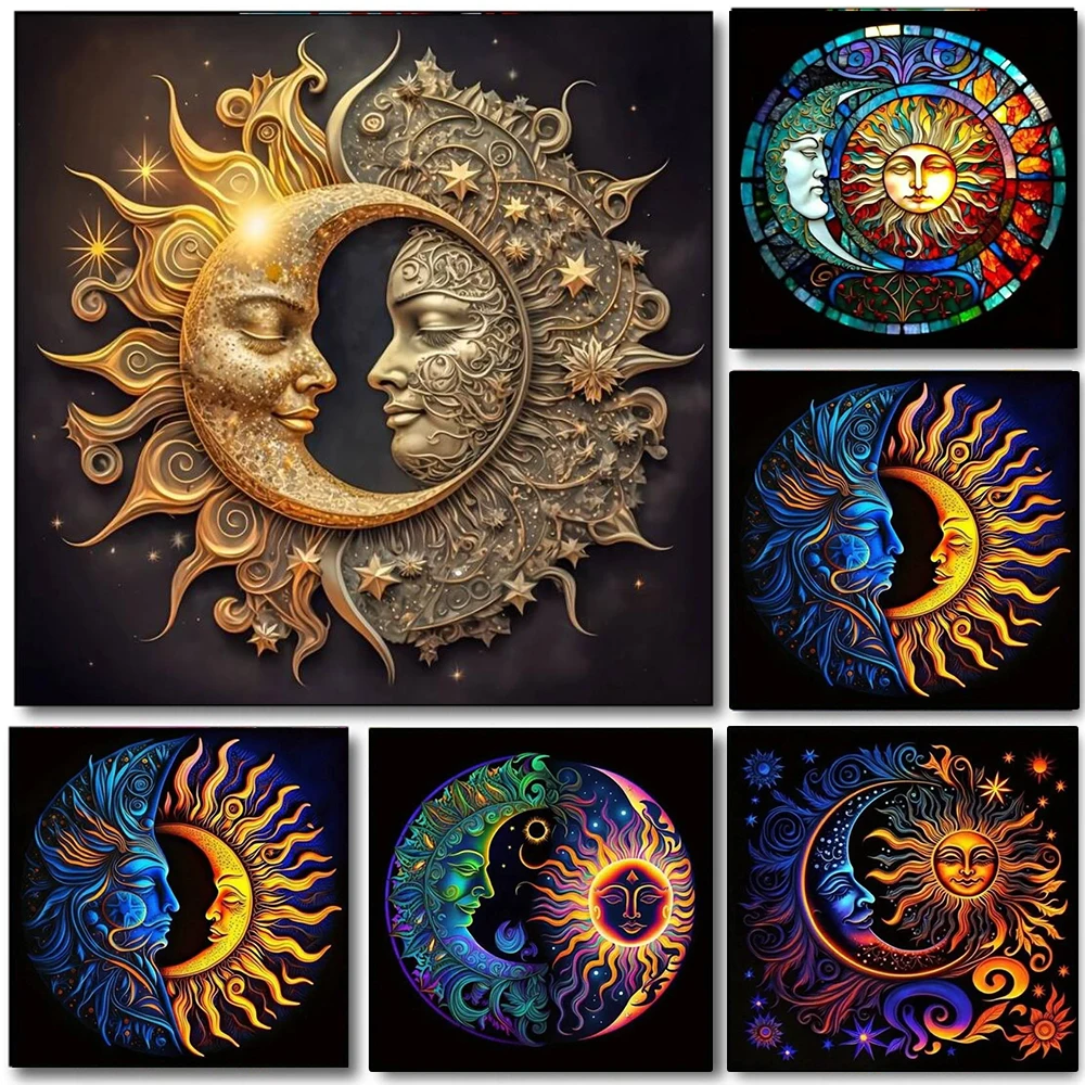 5D DIY Star Mandala Sun Moon Art Diamond Painting Full Round Diamond Mosaic Cross Stitch Kits Kids Room Home Decor Birthday Gift