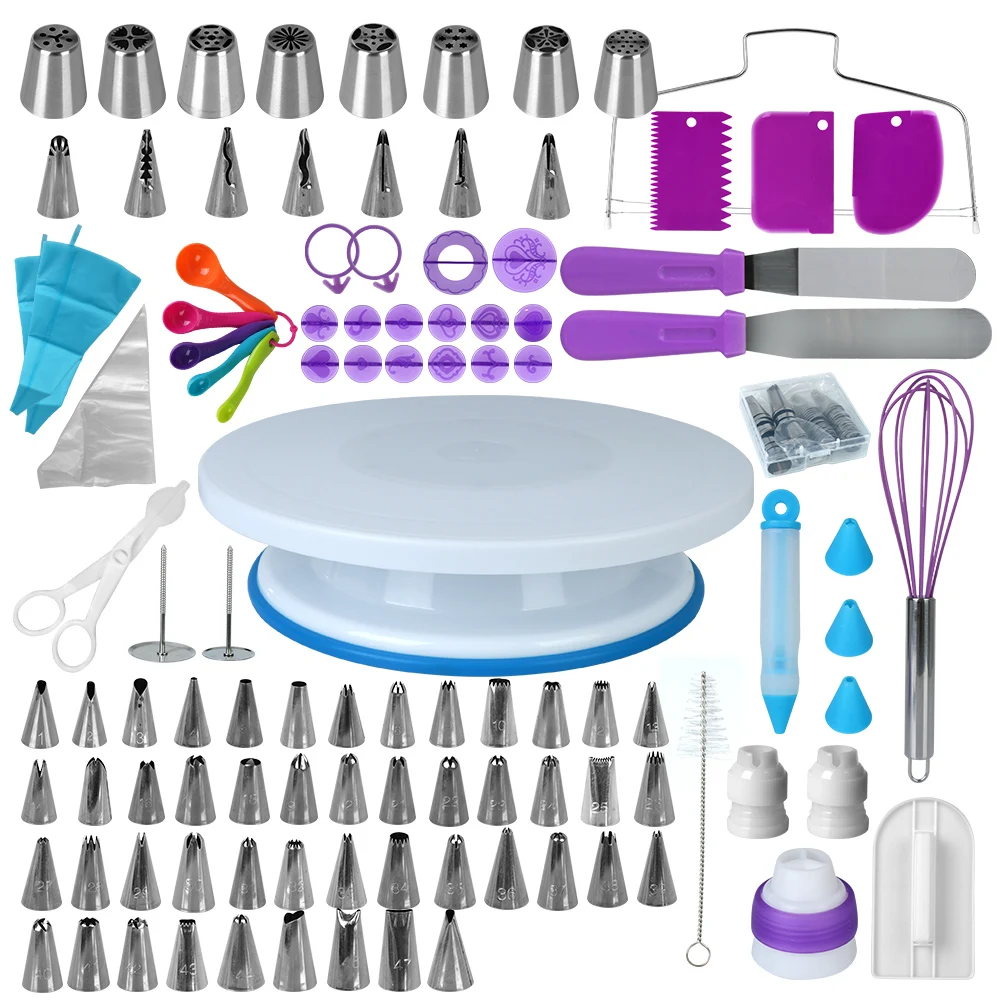 Cake Decorating Tools Kit Pastry Turntable Kit 137Pcs Baking Tools Accessories Rotating Stand Piping Nozzle