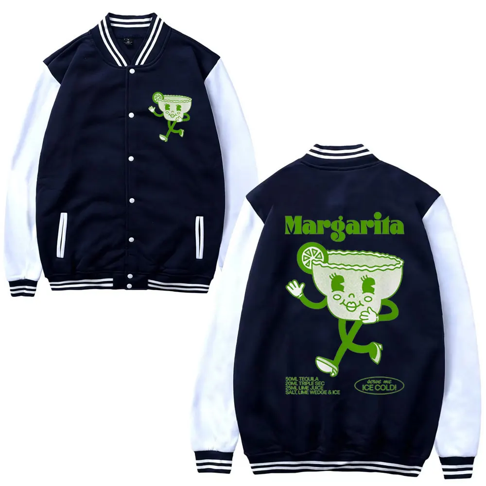 Grappige Margarita Cocktail Grafische Print Honkbal Uniform Mannen Mode Schattige Cartoon Honkbal Jas Winter Fleece Oversized Kleding