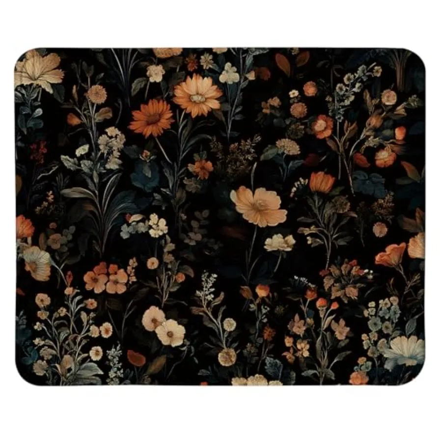 

Moody Vintage Dark Floral Mouse Pad Square 9.5x7.9 in, Dark Academia Cottagecore Botanical Wildflower Mousepad Mat for Laptop H