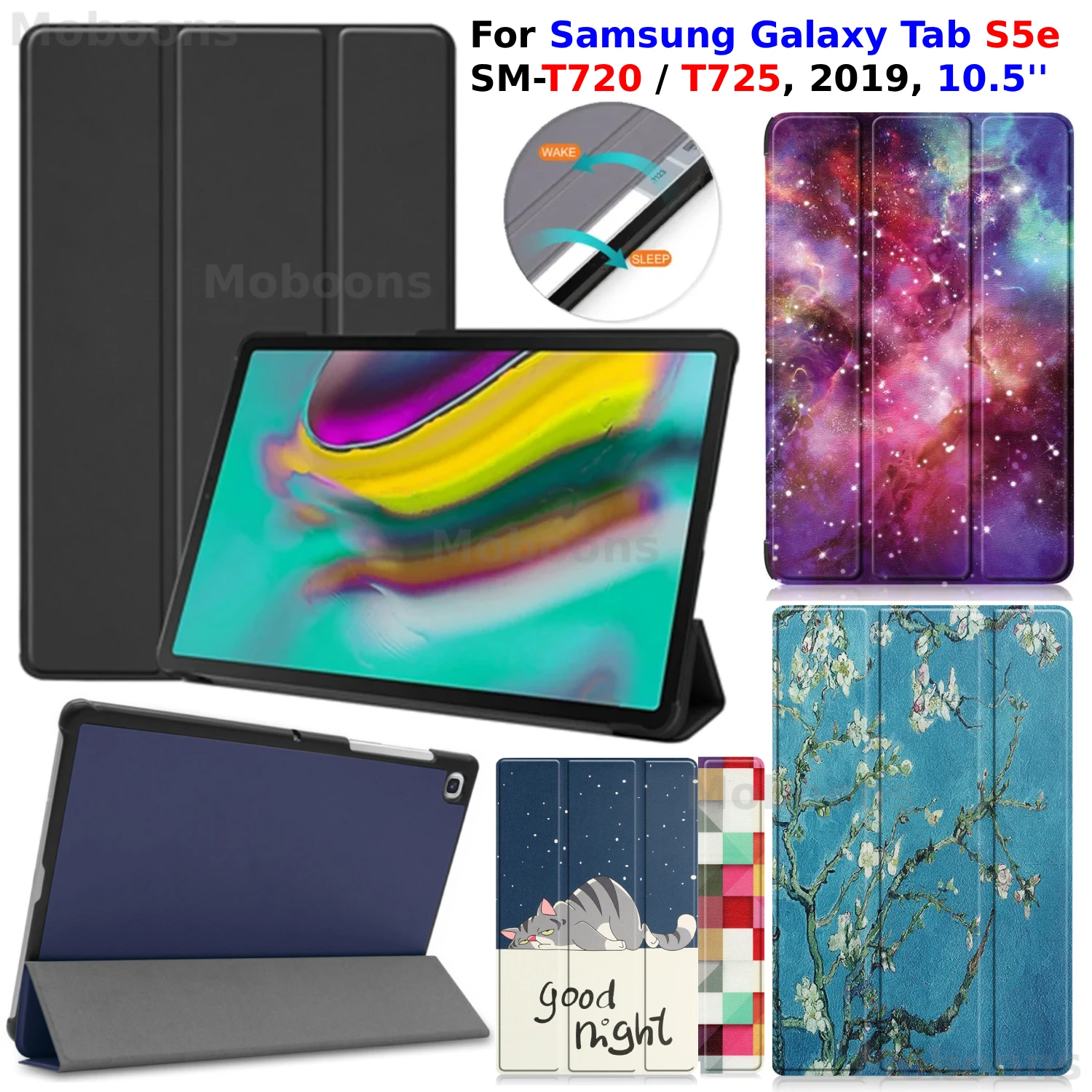 For Samsung Galaxy Tab S5e Case 10.5'' SM-T720/T725 2019 Auto Wake Sleep PU Leather Cover Slim Tri-Fold Stand Tablet Case Funda