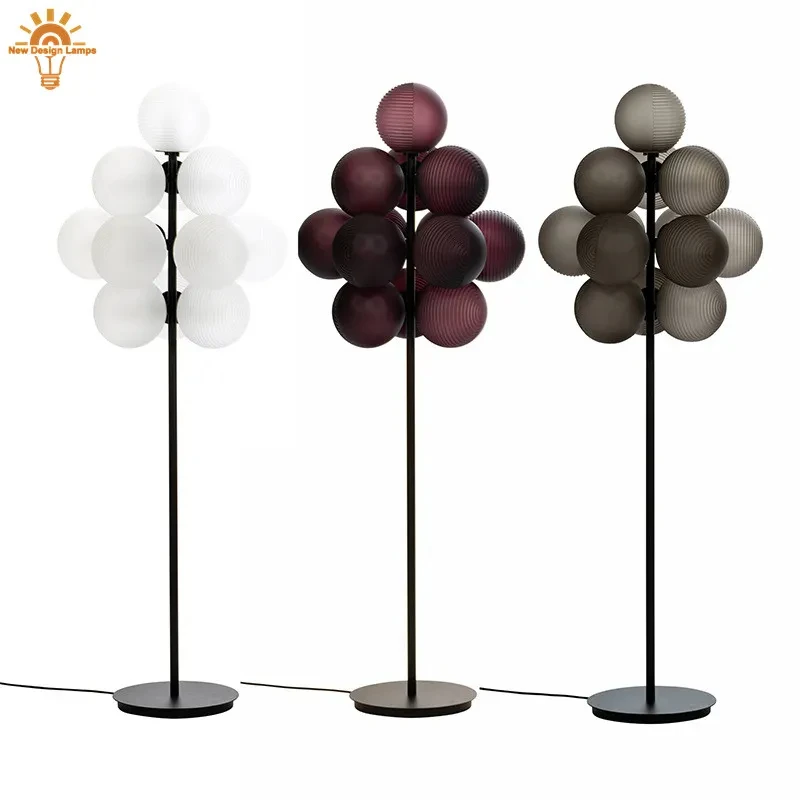 Led Modern Floor Lamp with Grape Glass Lampshade for Living Room Home Decorations Floor Light Bedroom Creative Designer Lighting