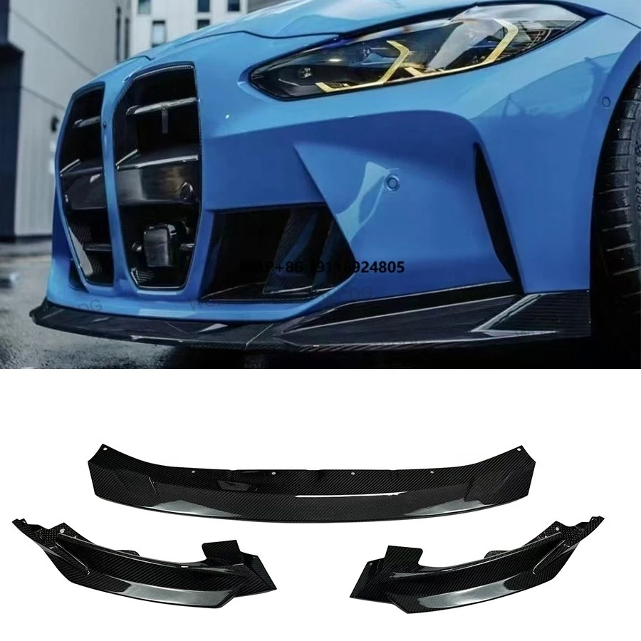 

New 3 PCS Dry Carbon Fiber Front Lip Spoiler Bodykit for M3 G80 G81 M4 G82 G83 2021+ R44 Type Front Bumper Chin Lip Splitter