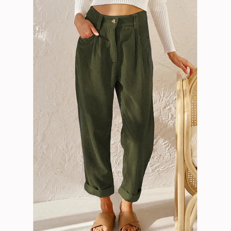 

2023 Spring New Women's High Waist Casual Pants Solid Corduroy Loose Straight Pants