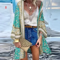 2024 Fashion Woman Bohemian Bikini Cover Up Cardigan Swimsuit Woman Beach Cover Up Swimwear Women Long Sleeved Kimonos Beachwear