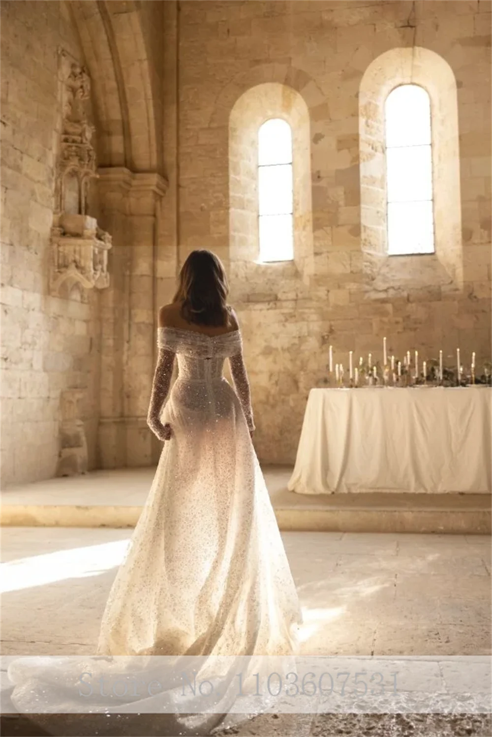 Robe de Mariée en Dentelle Brillante avec Fente Latérale, Sirène, avec Poignées Amovibles, Éducative